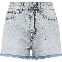 Denim-Shorts mit Schmucksteinbesatz