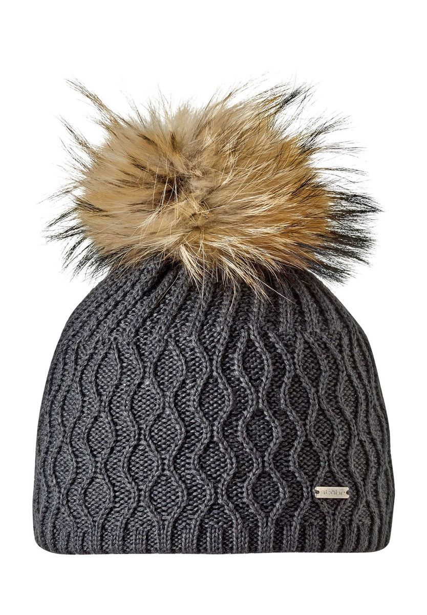 Strukturierte Beanie mit Kunstpelzbommel