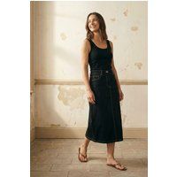 Hochtailliertes A-Linien-Denim-Midi