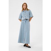 Jeans-Maxirock mit hohem Bund und Schlitz