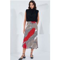 Satin-Midirock mit abstraktem Animal-Print