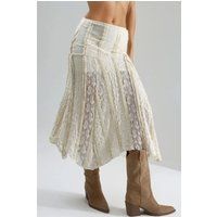 Asymmetrischer Midirock aus Spitzen-Patchwork