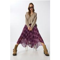 Asymmetrischer karierter Midirock