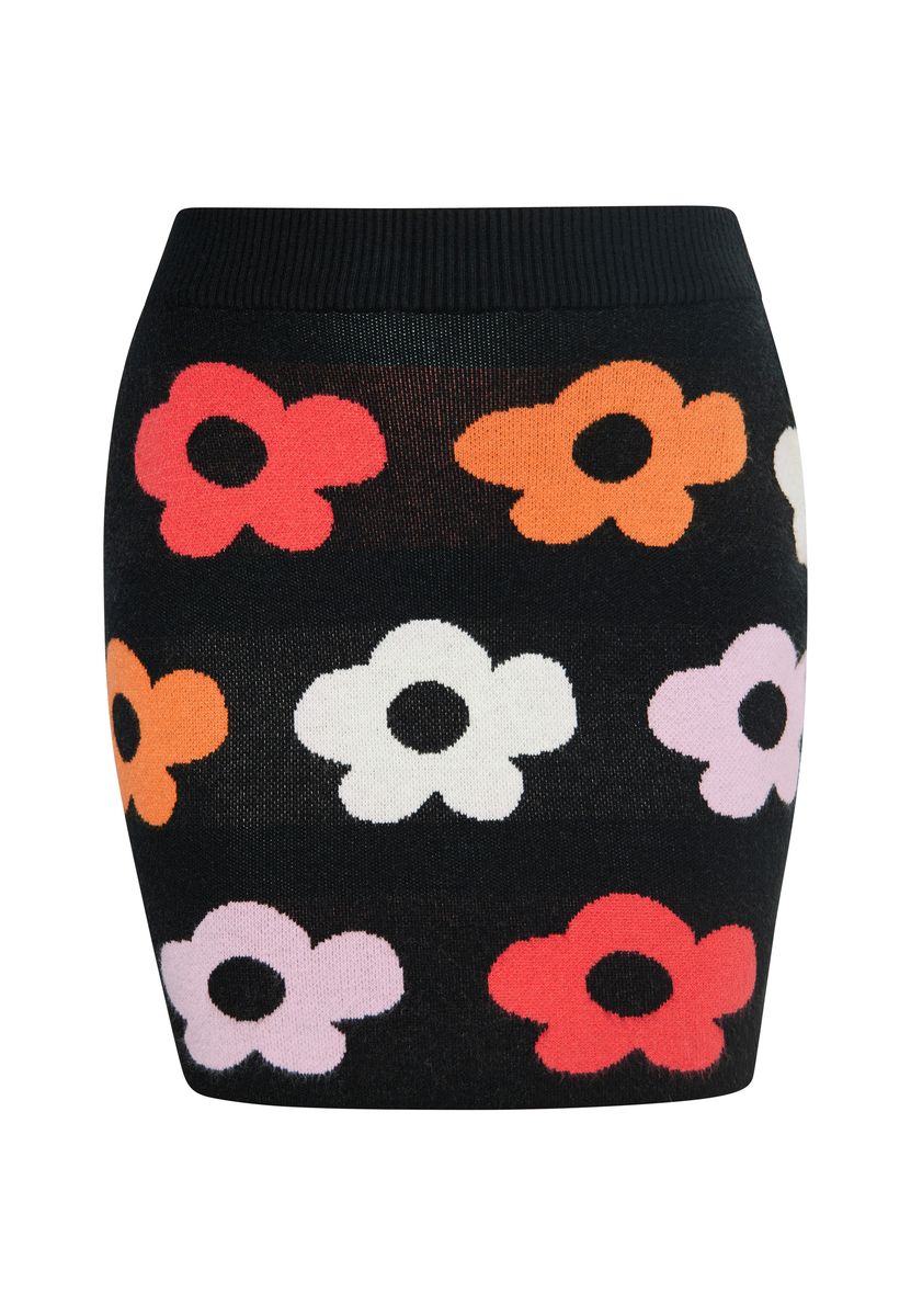 Gestrickter Minirock mit Jacquard-Blumenmuster