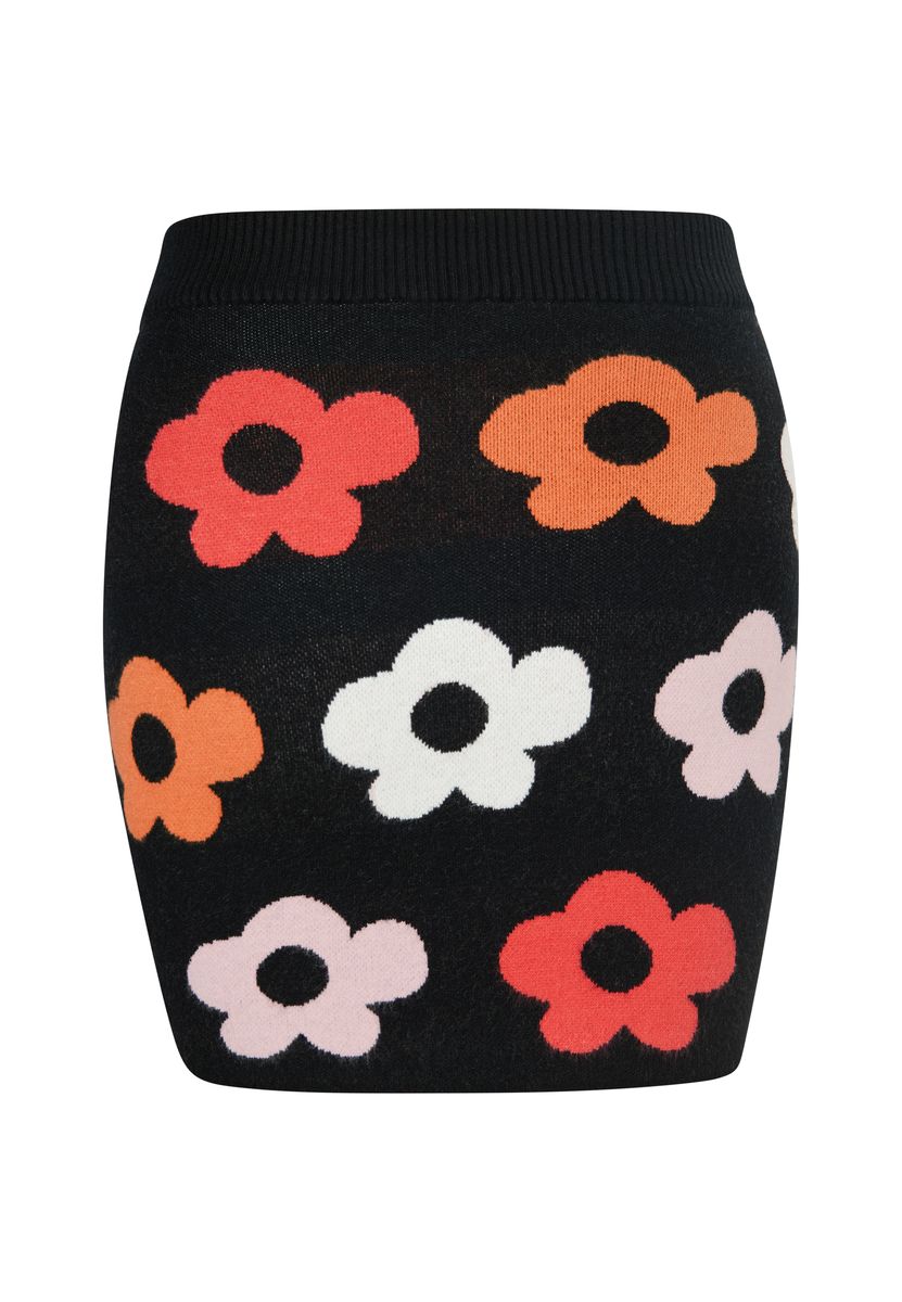 Gestrickter Minirock mit Jacquard-Blumenmuster