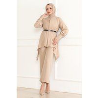 Asymmetrisches Tunika-Anzug-Set mit Gürtel