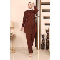 Texturiertes Tunika-Hosen-Set mit Gürtel