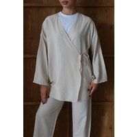 Strukturiertes Kimono-Set in Knitteroptik