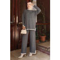 Strick-Set mit Kontrast-Besatz