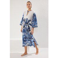 Übergroßes Kaftankleid mit Tropenmuster