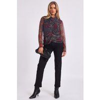 Gerafftes Mesh-Top mit Blumendruck