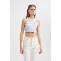Gestreiftes Geripptes Strick Crop Top