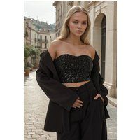 Pailletten-Crop-Top mit Herz-Ausschnitt