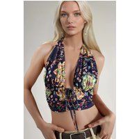 Halterneck-Crop-Top mit Ethno-Print