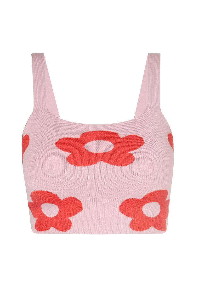 Jacquard-Strick Crop-Top mit Blumenmuster