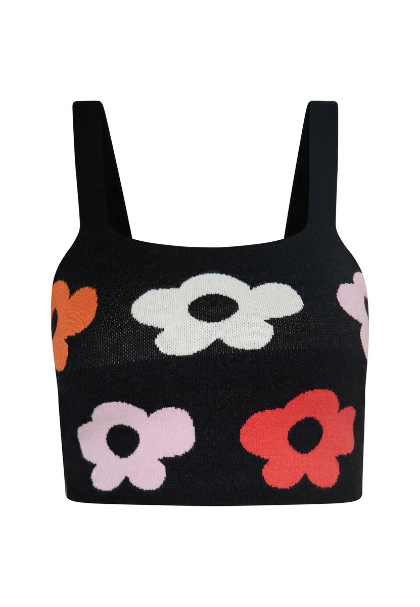 Strick-Crop-Top mit Jacquard-Blumenmuster