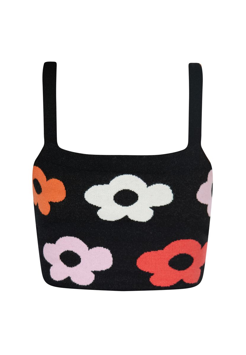 Strick-Crop-Top mit Jacquard-Blumenmuster