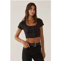 Geripptes Crop-Top mit Knöpfen