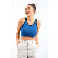 Geripptes Crop-Top mit Kontrastpaspel