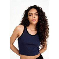 Geripptes Crop-Top mit Kontrastbesatz