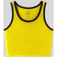 Geripptes Crop-Top mit Kontrastsaum