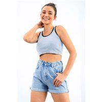 Geripptes Crop-Top mit Kontrastkanten