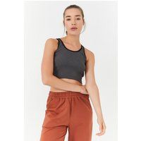 Ärmelloses geripptes Crop-Top mit Kontrast