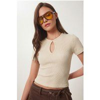 Geripptes Crop-Top mit Cut-Out