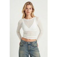 Geripptes Langarm-Crop-Top