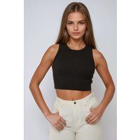 Ärmelloses Rippstrick-Crop-Top mit Rundhalsausschnitt