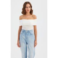 Schulterfreies Crop-Top mit Umschlag