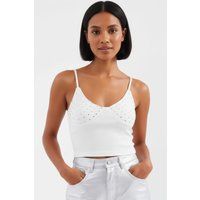Steinverziertes Cropped-Top mit V-Ausschnitt
