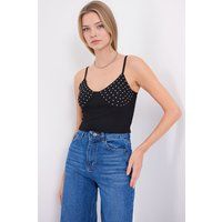 Verziertes Enges V-Ausschnitt Crop-Top