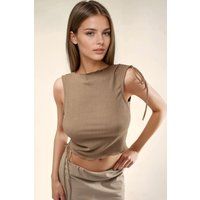 Strukturiertes Crop-Top mit Bootsausschnitt