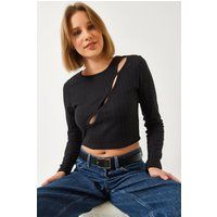 Geripptes Crop-Top mit Cut-Out