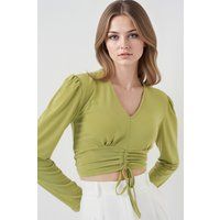 Crop-Top mit Raffung und Puffärmeln
