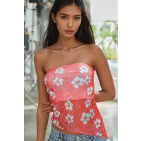 Trägerloses Schlauchtop mit Hibiskus-Print