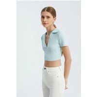Geripptes Polo-Crop-Top mit V-Ausschnitt