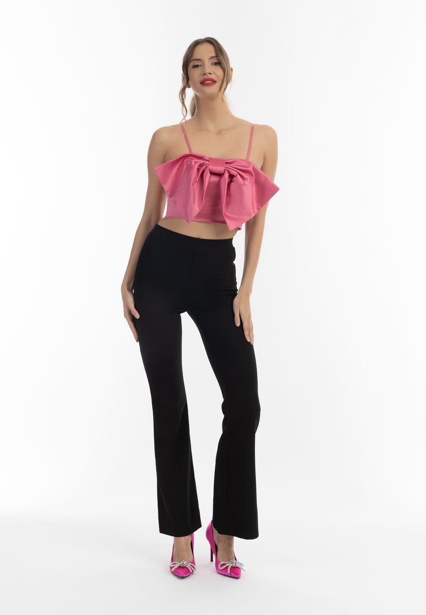Cropped Satin-Top mit Riesenschleife