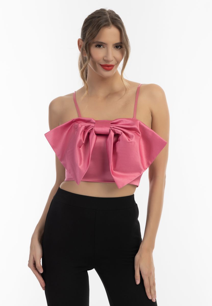Cropped Satin-Top mit Riesenschleife