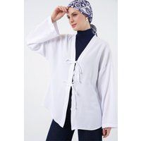 Leinenmischung Kimono-Jacke mit Bindedetail