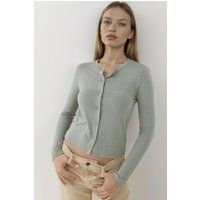 Geripptes Langarmshirt mit Druckknöpfen