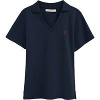 Knopfloses Baumwoll-Leinen Polo-Shirt