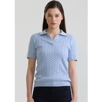Kurzärmeliges Zopfstrick-Polo-Oberteil