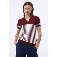 Gestreiftes Zopfstrick Polo Top