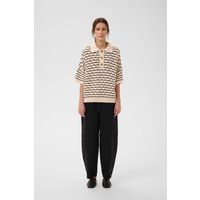 Gestreiftes Strick-Poloshirt mit Lochmuster