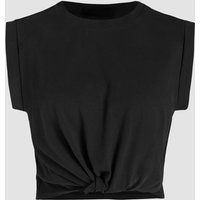 Kurzes Knotenshirt mit Schulterpolstern