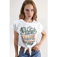 Bedrucktes Crop-Shirt mit Frontknoten