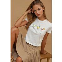 Crop-T-Shirt mit Cocktail-Grafikdruck