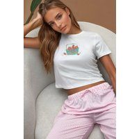 Kurzes Baumwoll-T-Shirt mit Erdbeer-Print